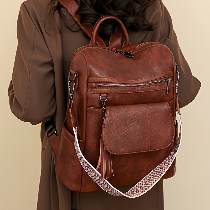 PU Brown Retro Western Backpack - Icolrae