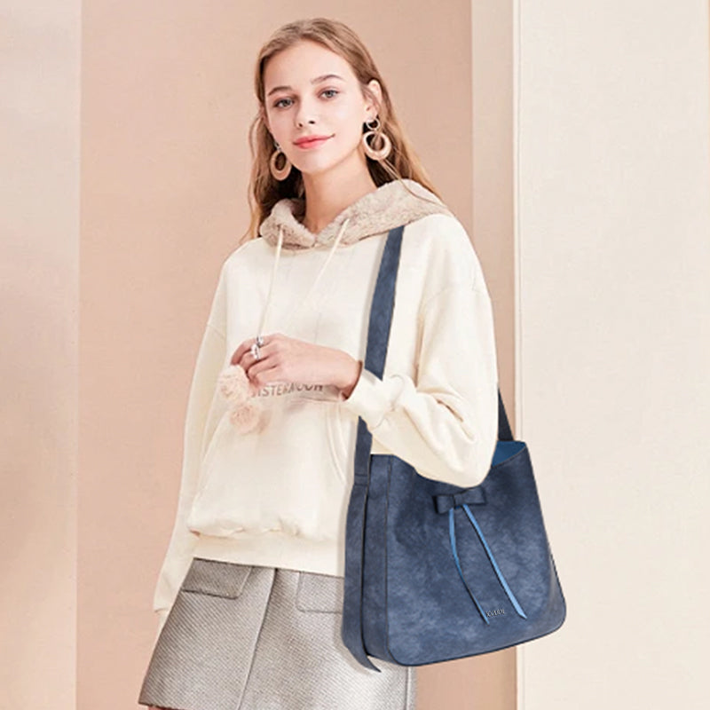 PU Soft Leather Light Blue Shoulder Bag - Icolrae