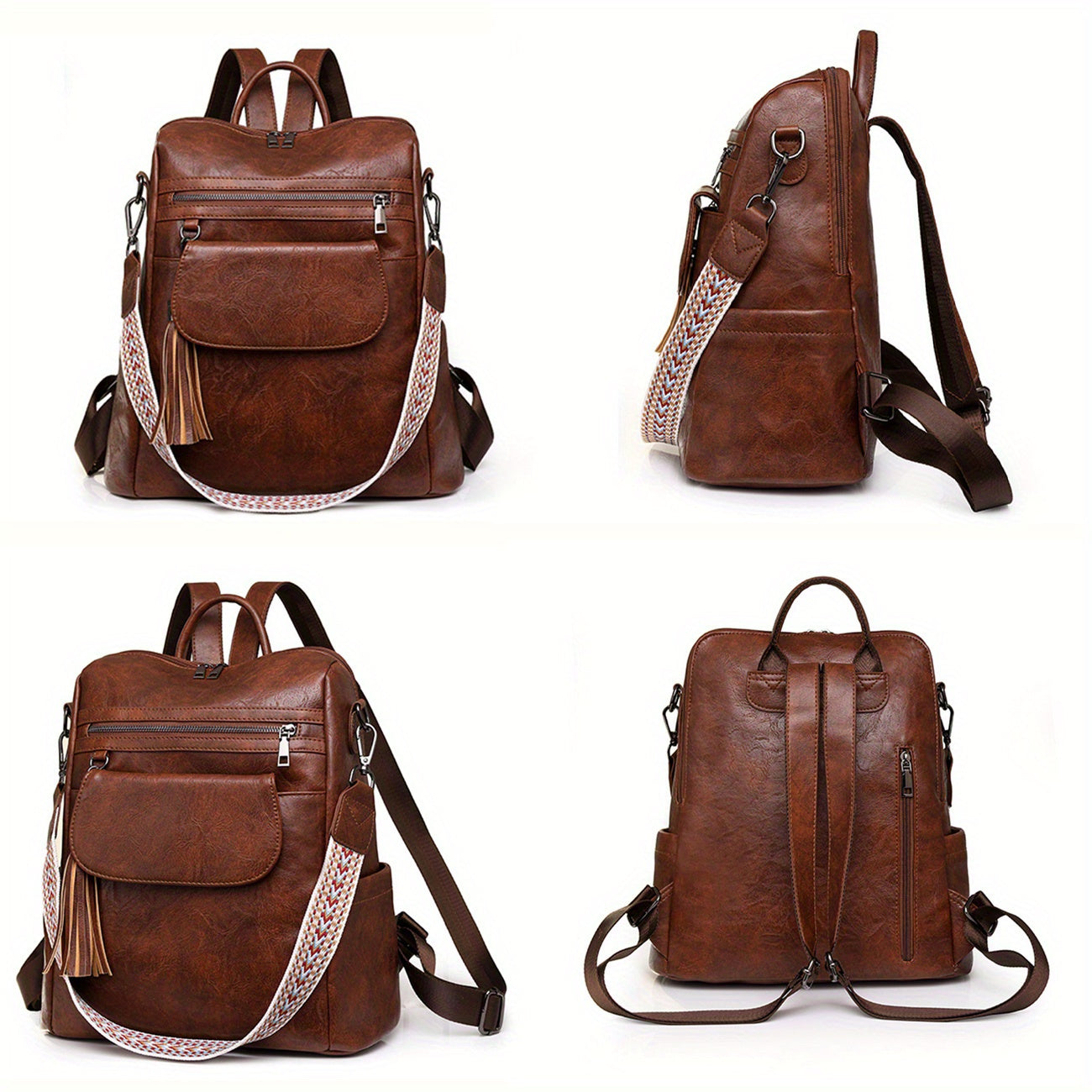PU Brown Retro Western Backpack - Icolrae