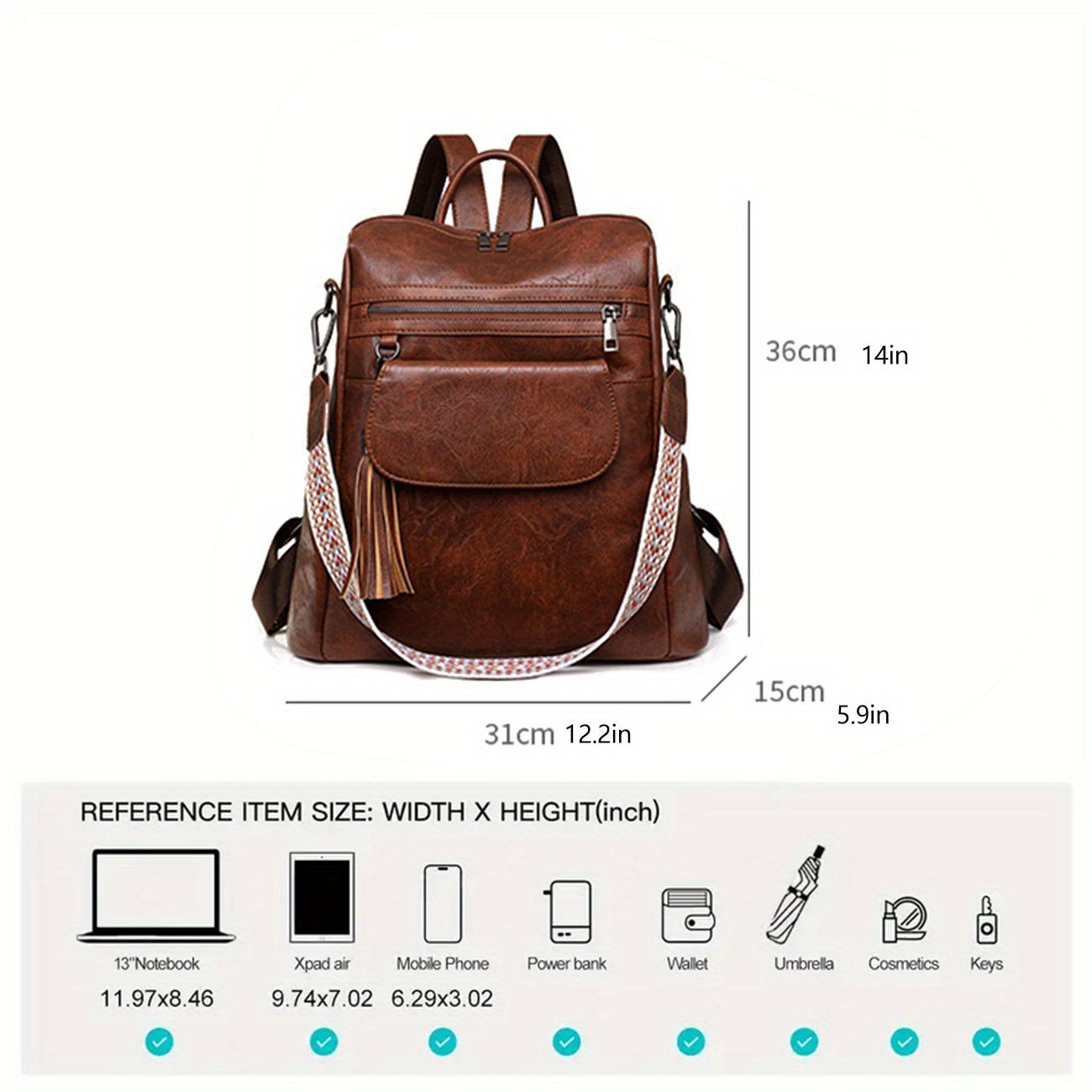 PU Brown Retro Western Backpack - Icolrae