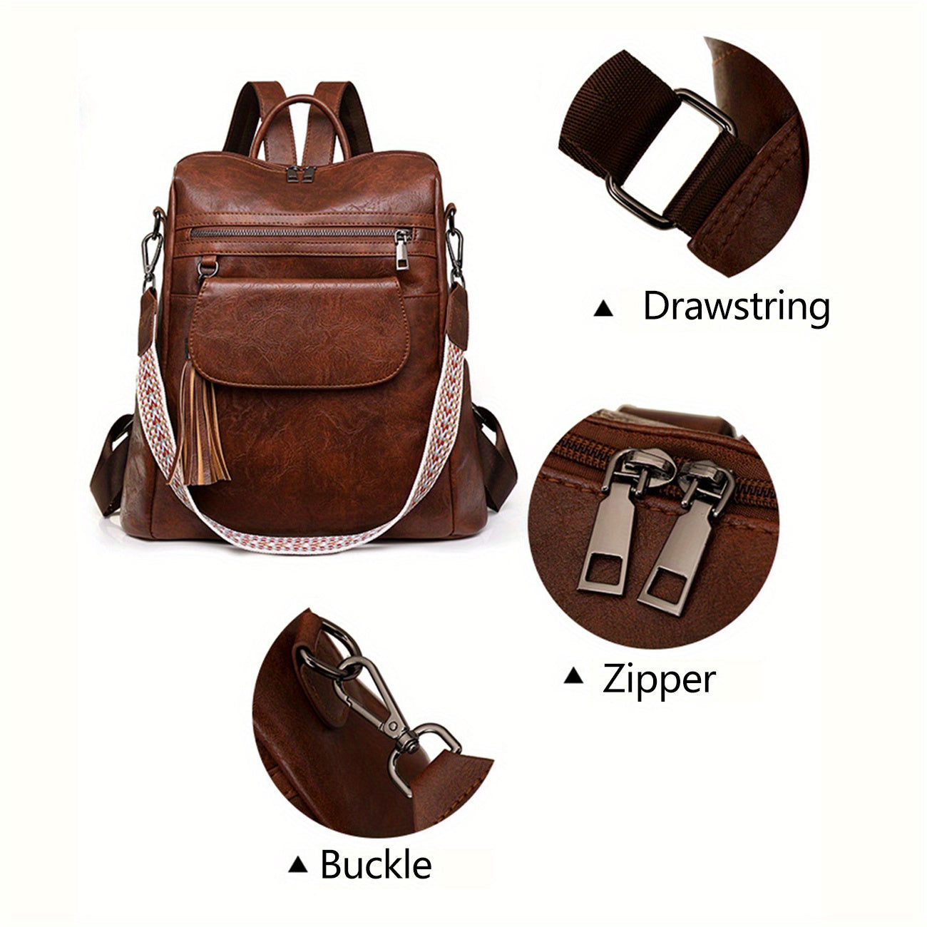 PU Brown Retro Western Backpack - Icolrae
