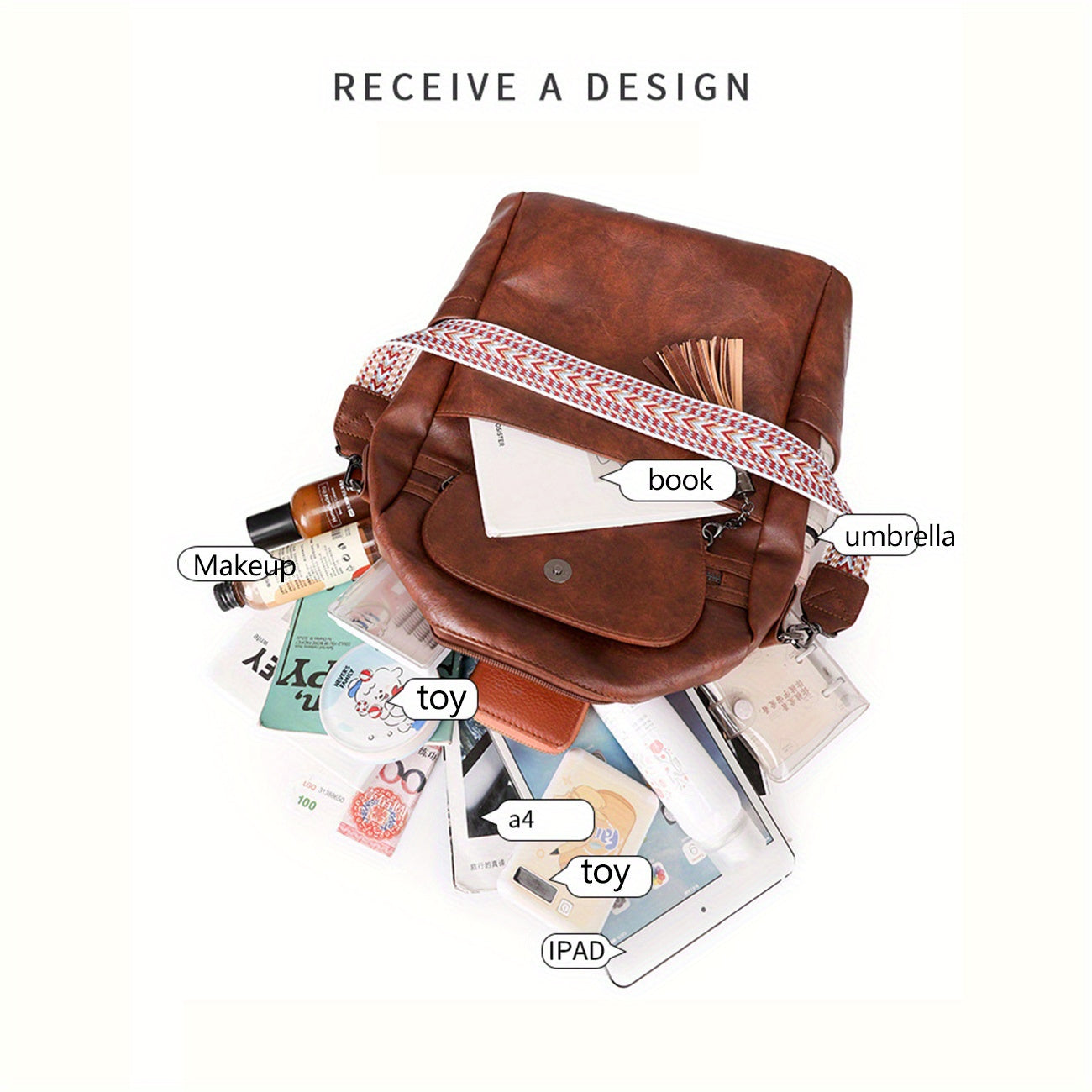 PU Brown Retro Western Backpack - Icolrae