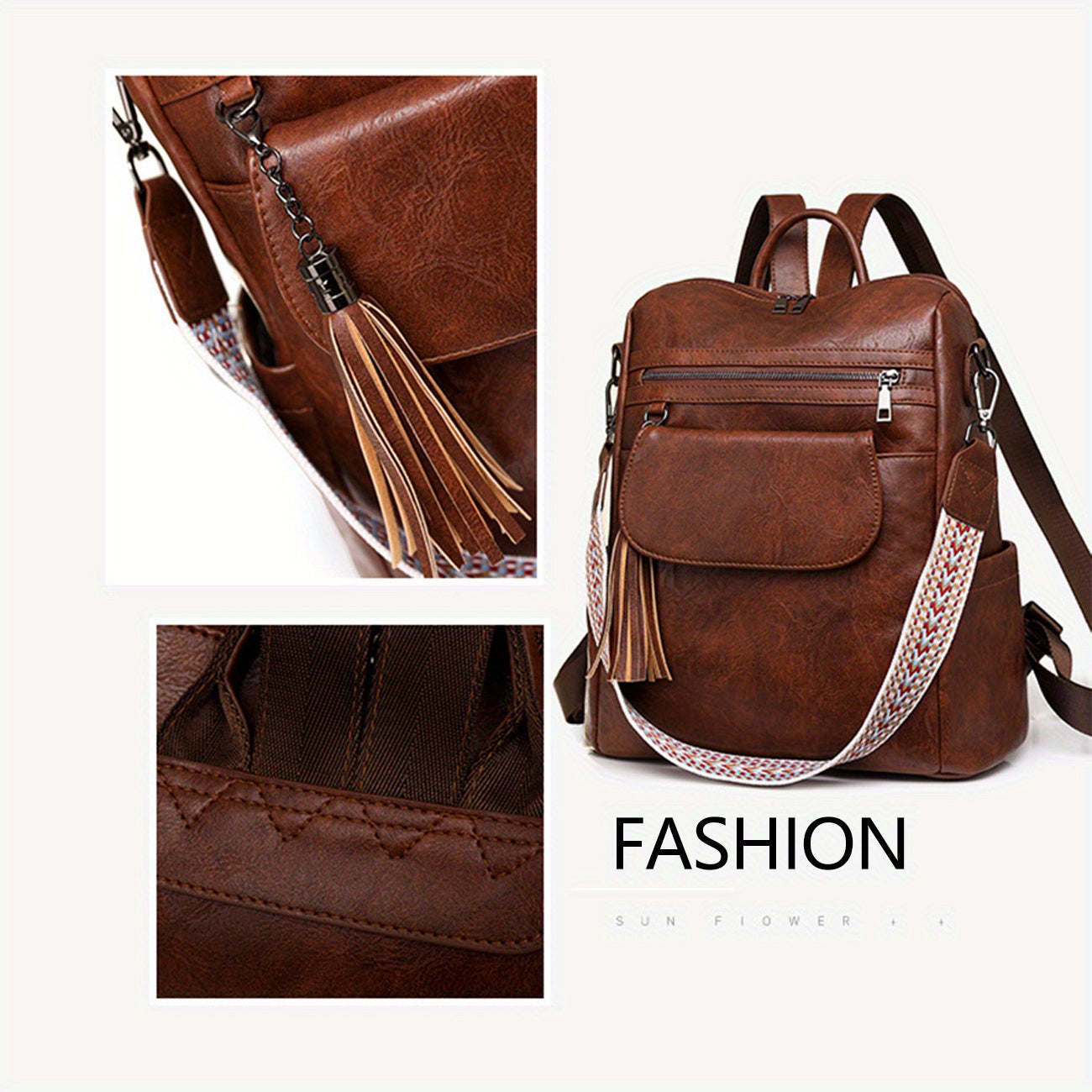 PU Brown Retro Western Backpack - Icolrae