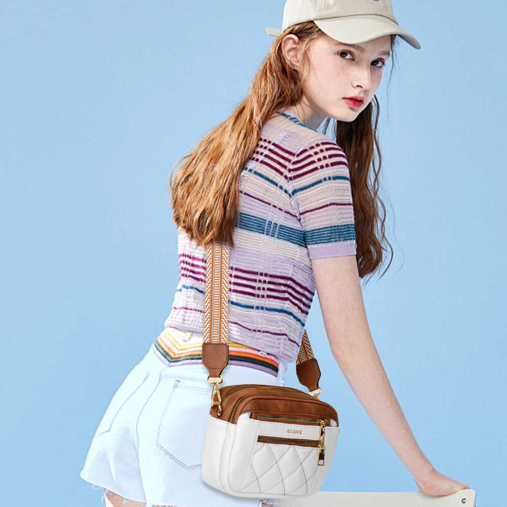 PU White Waterproof Fashion Versatile CrossBody Bag - Icolrae