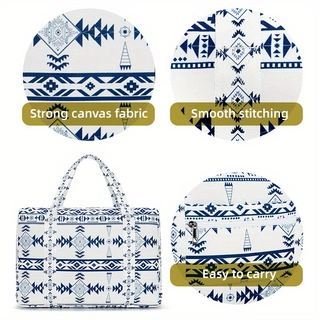 Canvas White Boho Luggage Bag - Icolrae
