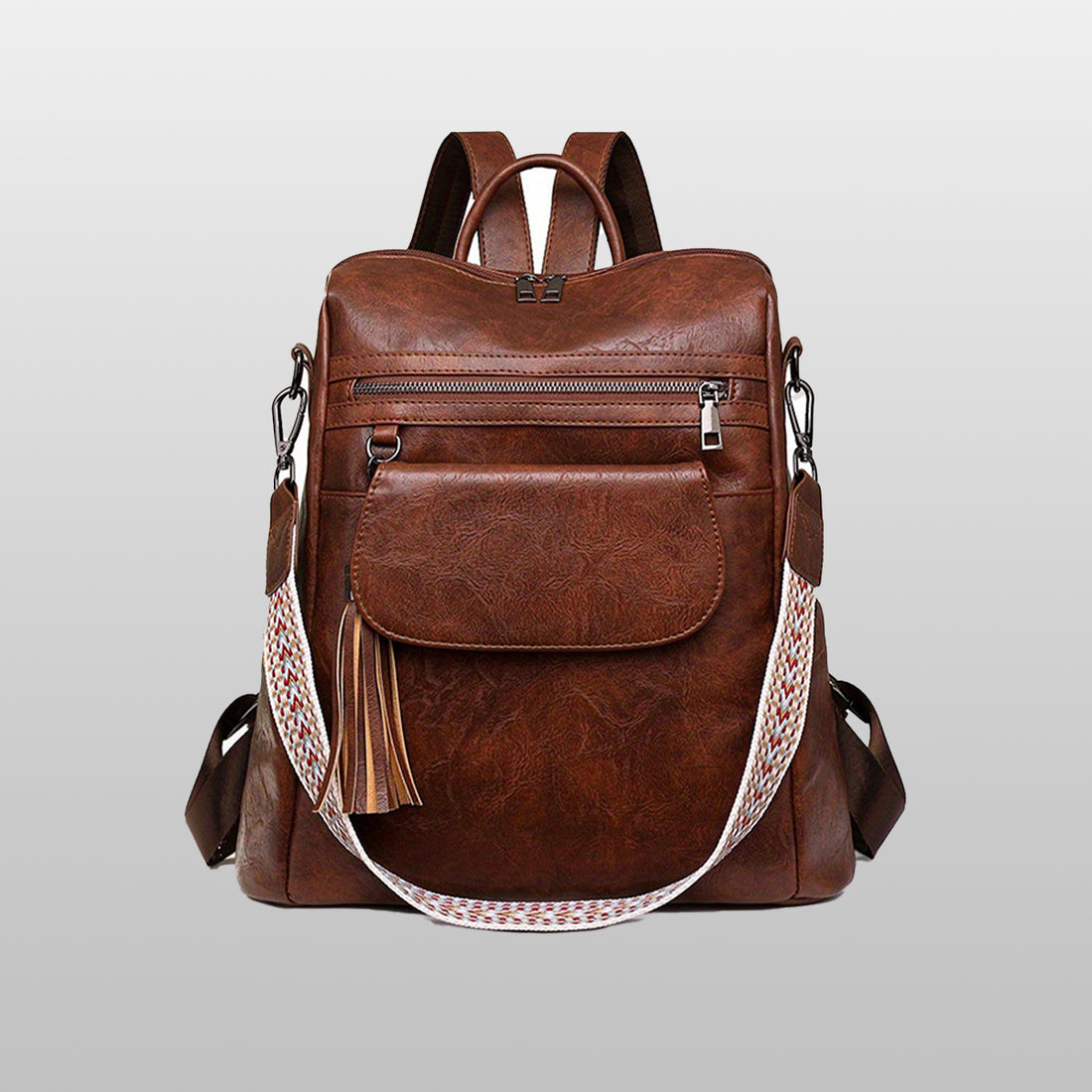 PU Brown Retro Western Backpack - Icolrae