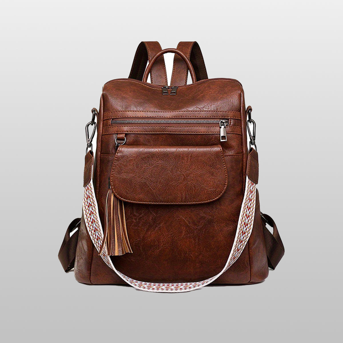 PU Brown Retro Western Backpack - Icolrae