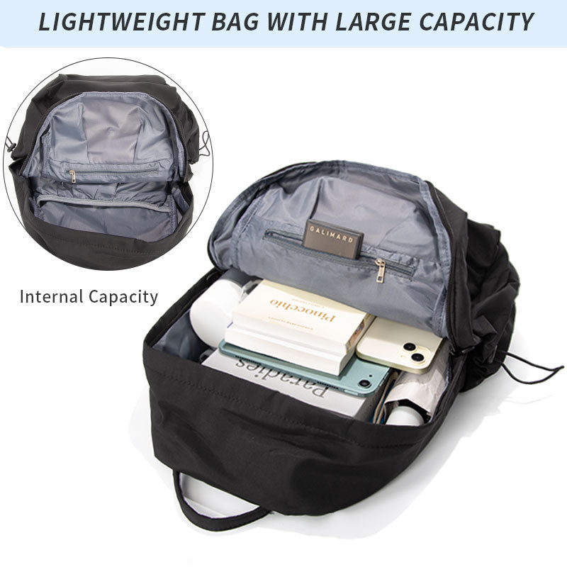 Polyester Pure Black Backpack Regular Style - Icolrae