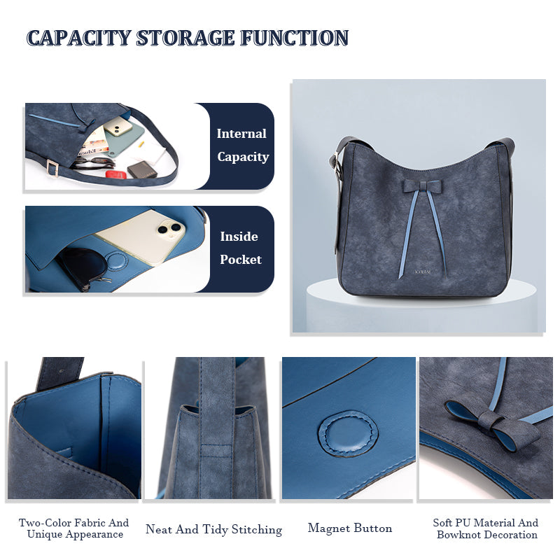 PU Soft Leather Light Blue Shoulder Bag - Icolrae