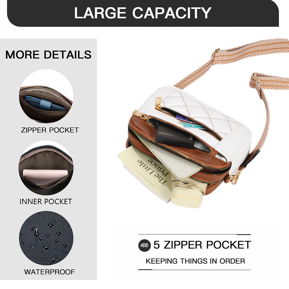 PU White Waterproof Fashion Versatile CrossBody Bag - Icolrae