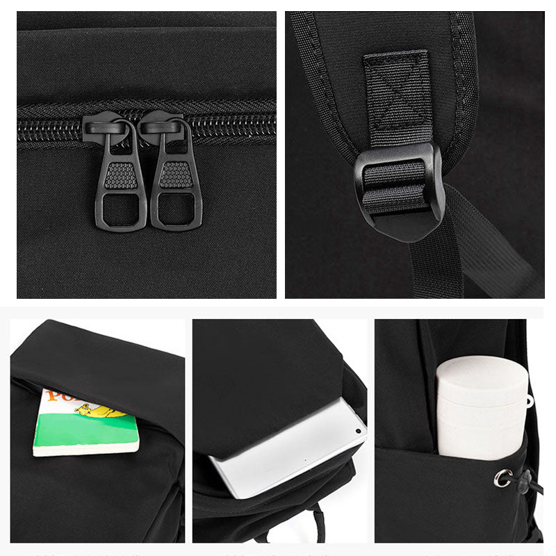 Polyester Pure Black Backpack Regular Style - Icolrae