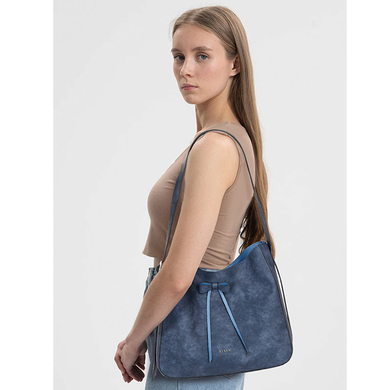PU Soft Leather Light Blue Shoulder Bag - Icolrae