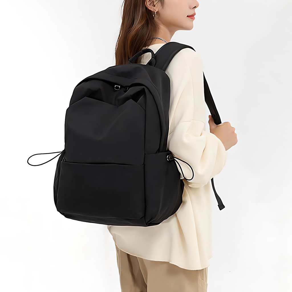 Polyester Pure Black Backpack Regular Style - Icolrae